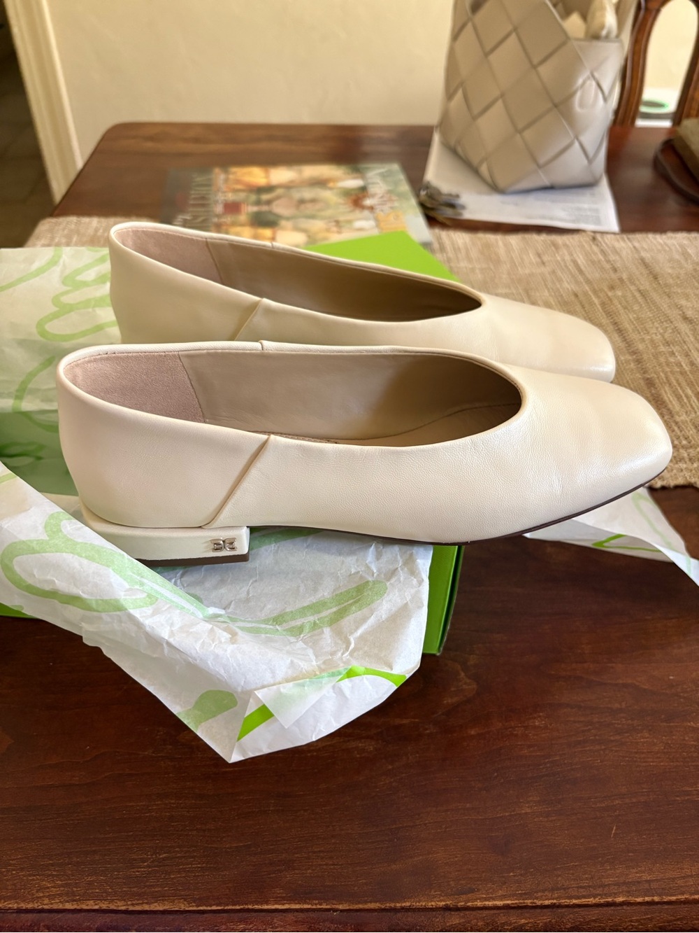 Sam Edelman Cream Square-Toe Ballet Flats - Picture 2 of 6